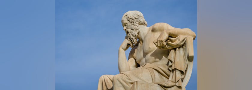 Close up of a greatest of philosophers Socrates reflects on the meaning of life.