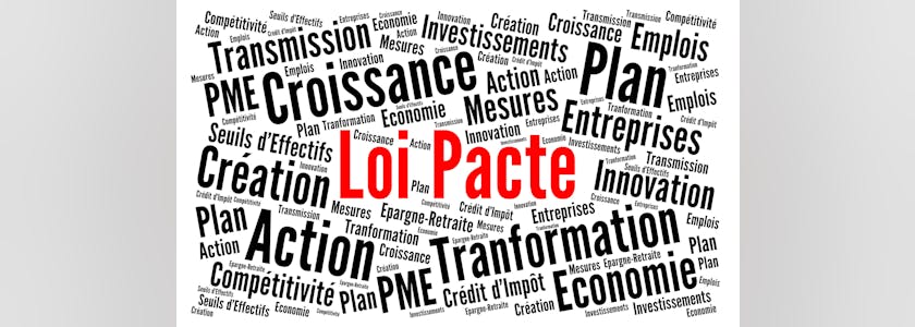 Loi pacte nuage de mots croissance, transformation, PME, plan, investissement...