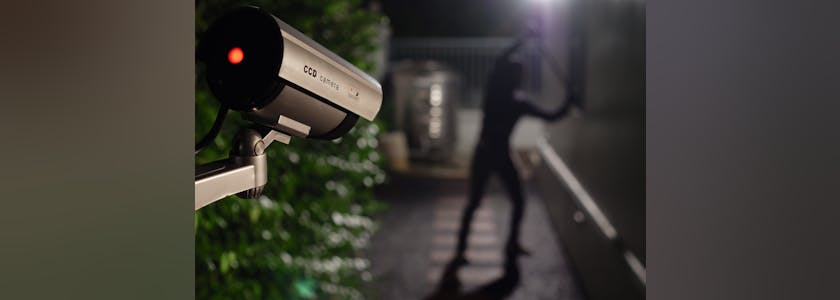 CCTV surveillance camera operate during night capture thief whil