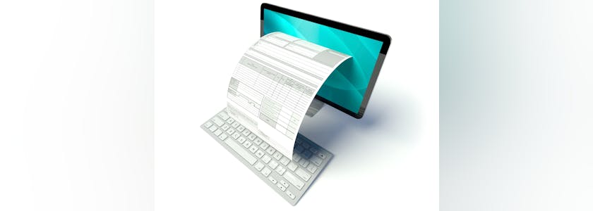Desktop computer screen, tax form or invoice