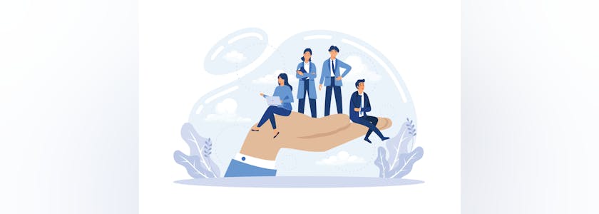 Trade union concept. Employees care idea. Employees wellbeing. flat vector illustration
