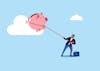 Businessman pulling the Pink piggy bank. Working, Achievement. Modern vector illustration in flat style