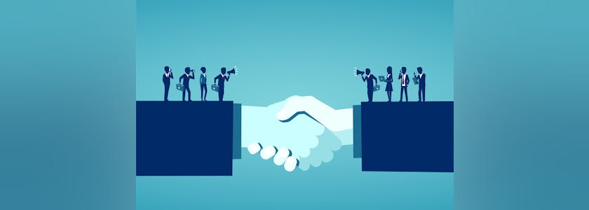 Vector of businesspeople reaching an agreement after successful negotiations