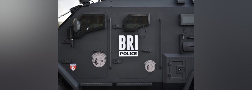 Hauts-de-Seine, Paris, France – June 15 2021: Police armored car – Research and Intervention Brigade (BRI) of the French National Police.