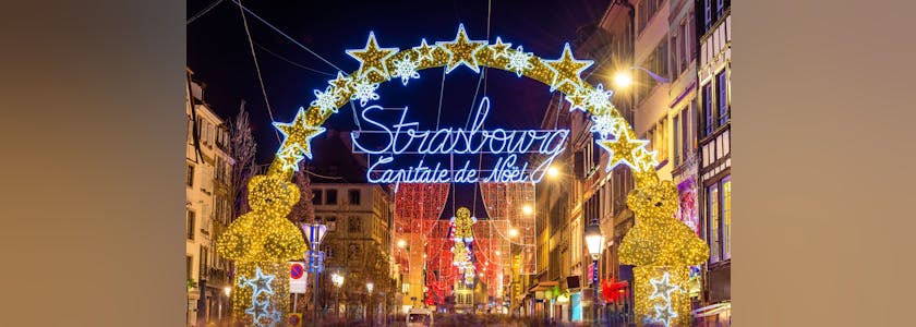 Entrance to the city centre of Strasbourg on Christmas time